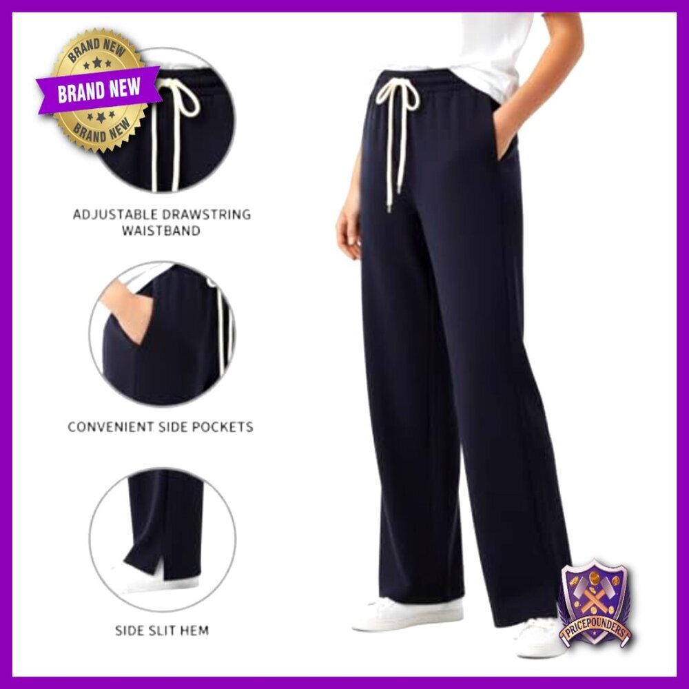 Wide-Leg Sweatpants High-Waist Side Slits Comfortable Active Pants - Picture 4 of 7
